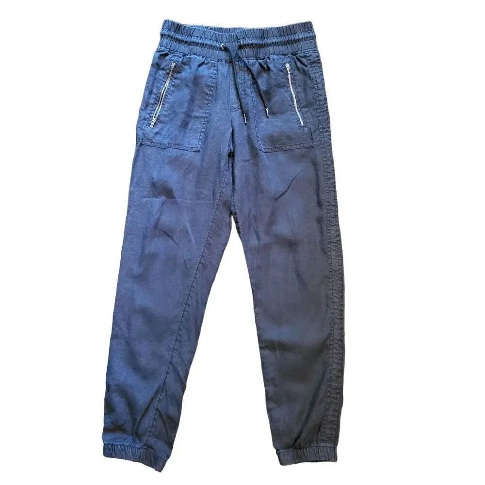Athleta Joggers Women's 0 Black Cabo Linen Pants Zipper Pockets Pull On